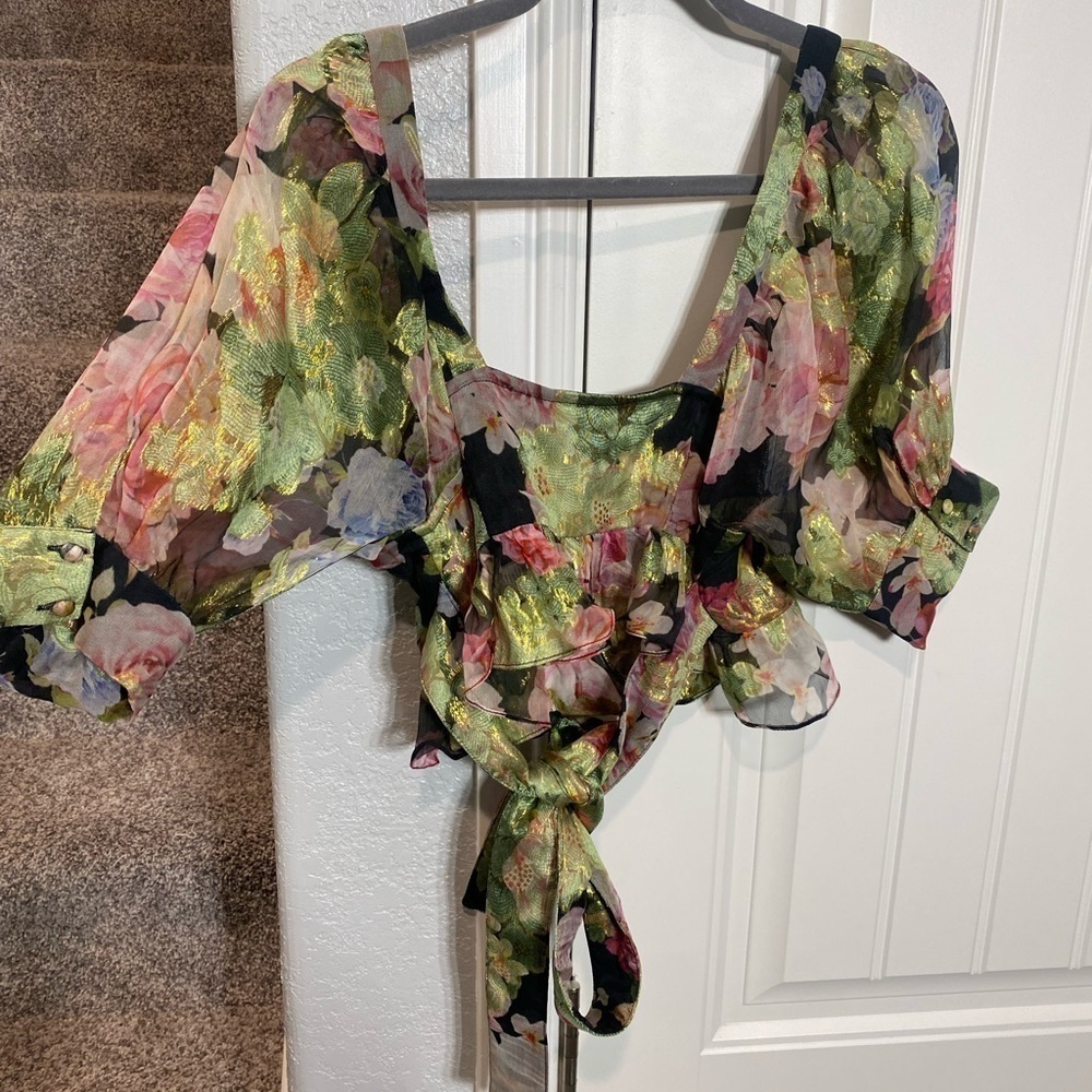 Hemant & Nandita Multi Color Wrap Crop Top - image 7